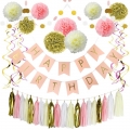 ピンクとゴールドの誕生日の飾りカスタムポンポンの花紙タッセルガーランドぶら下がっ渦巻き