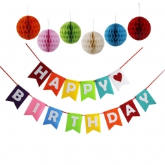 Happy Birthday Decoration Banner With Colorful Tissue Pom Pom Ball
